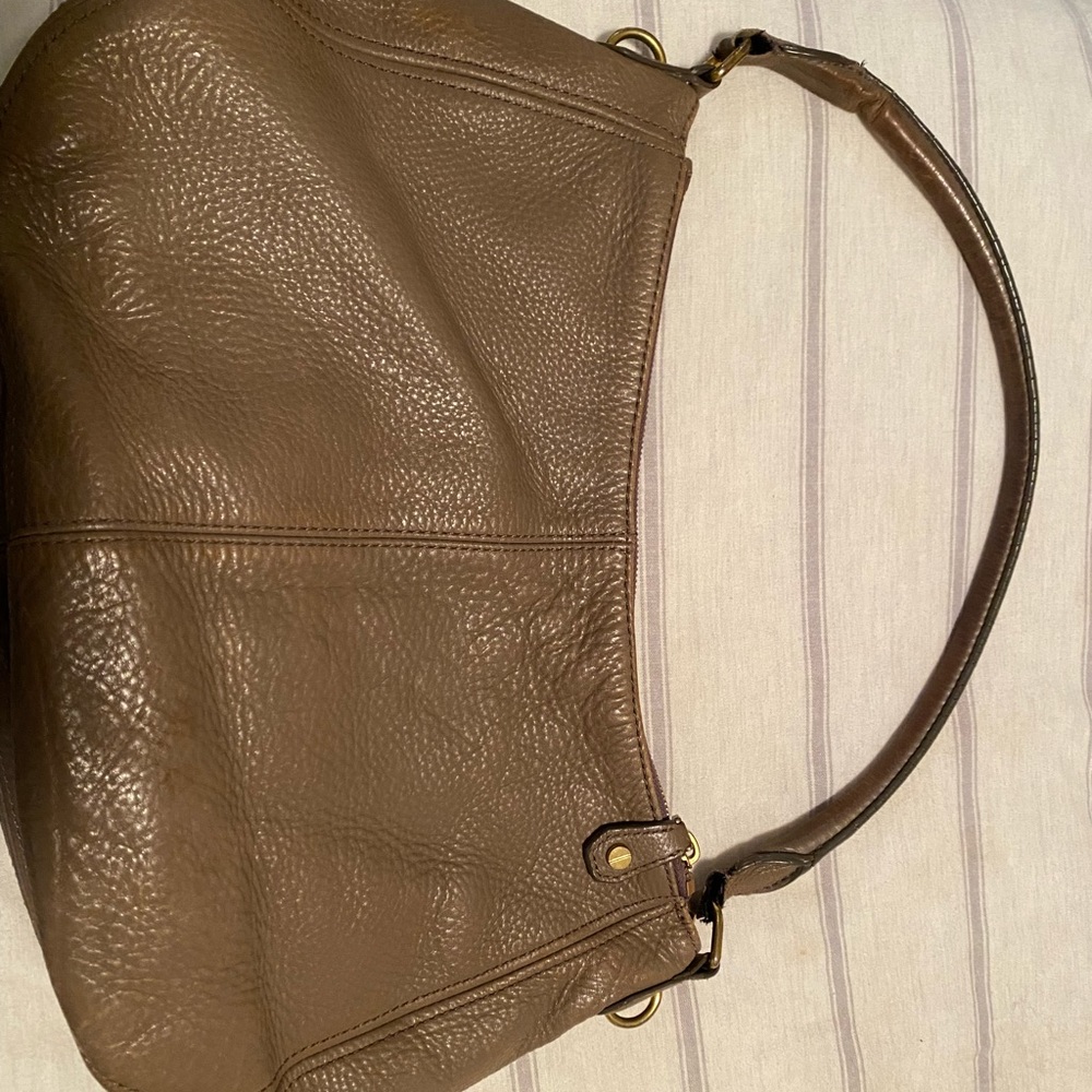 J Crew Pebbled Leather Taupe Biennial Hobo Bag
